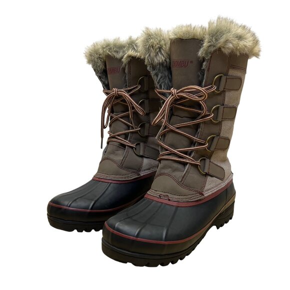 Khombu Women’s Brown & Black Faux Fur Lace-Up Waterproof Snow Boots Size 8M - Picture 3 of 11